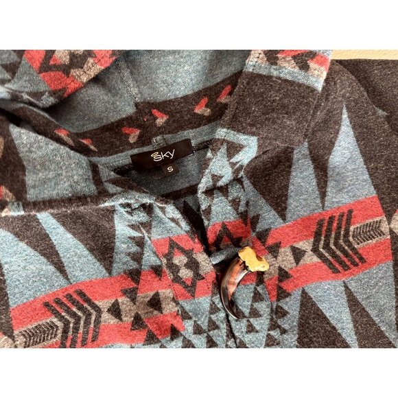 SKY Clothing Devnet Hooded Wool Blend Southwest Print Poncho Sz S - Picture 7 of 7